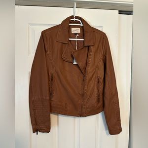 Brown leather jacket, NWT